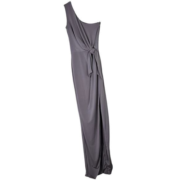 Nookie Aphrodite Gown One Shoulder Tie Waist High Slit XS Purple Gray Dress